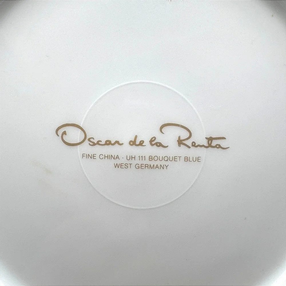 Oscar de la Renta Bouquet Blue Reticulated Serving Bowl West Germany Cottagecore